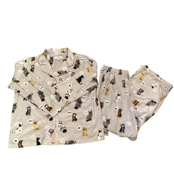 Karen Neuburger Cozy Cat Pajama Set | Soft Knit Sleepwear | XL - Picture 1 of 10